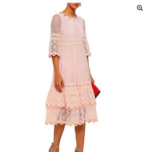Maje pink lace dress mid sleeve midi dress size 1